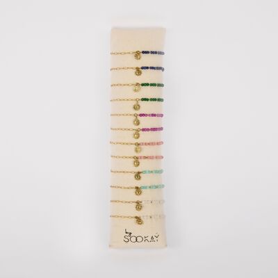 Pulsera solar asimétrica: ágata teñida y acero inoxidable martillado