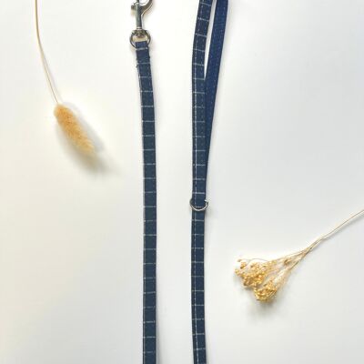 Marineblau karierte Katzen- und Kätzchenleine aus Baumwolle