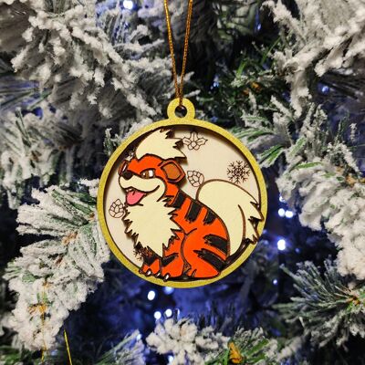 Wooden Colorful Pokémon Christmas Ornaments - Growlithe