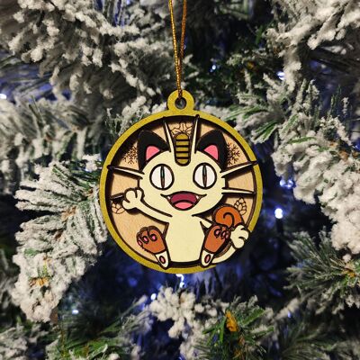 Wooden Colorful Pokémon Christmas Ornaments - Meowth