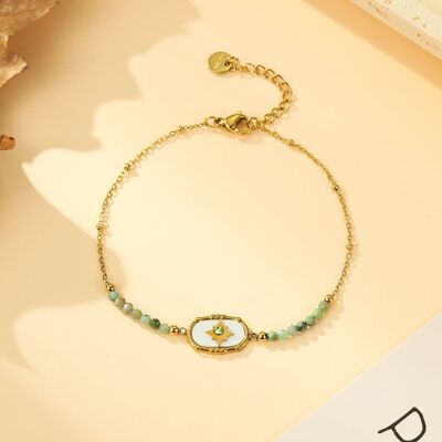 Gold Bracelet with Star Medallion, Rhinestones and African Turquoise Beads