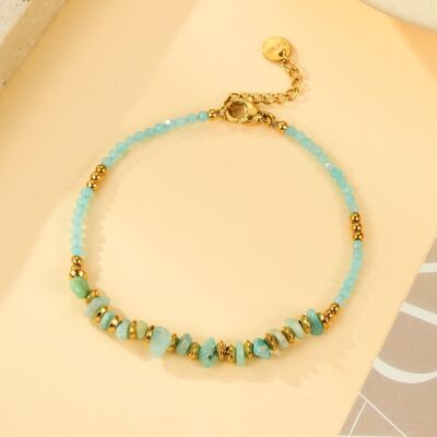 Gold Bracelet with Faceted Lagoon Blue Beads and Amazonite Shards