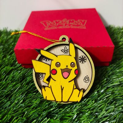 Wooden Colorful Pokémon Christmas Ornaments - Pikachu