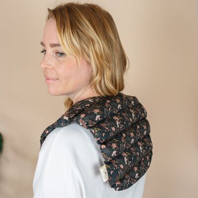 Almohadilla térmica para el cuello rellena de granos de espelta - Flores Boho Negro