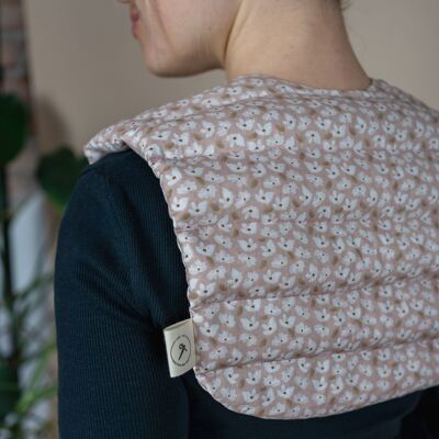 Heat cushion filled with spelt for neck and back - Flowers Boho Beige