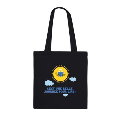 BLACK COTTON TOTE BAG 220 GRAMS "A BEAUTIFUL DAY FOR READING"