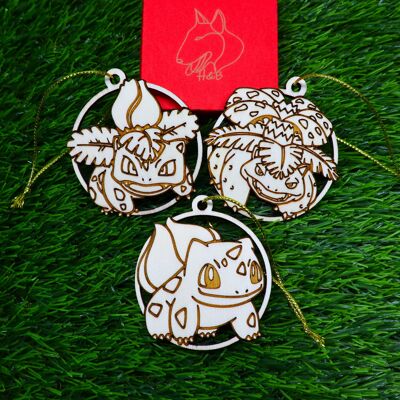 Wooden Engraved Pokémon Christmas Ornaments - Bulbasaur Evolutions