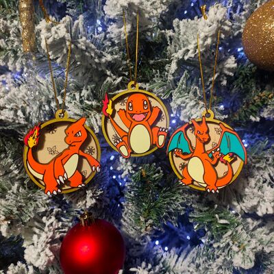 Wooden Colorful Pokémon Christmas Ornaments - Charmander Evolutions
