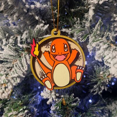 Wooden Colorful Pokémon Christmas Ornaments - Charmander