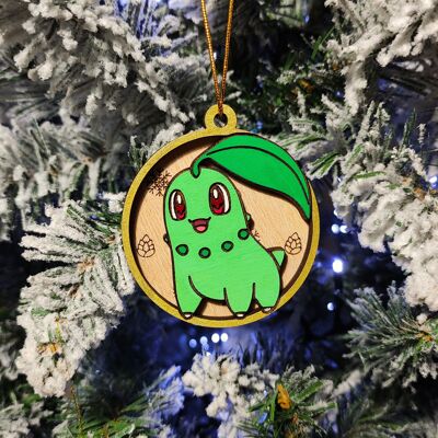 Wooden Colorful Pokémon Christmas Ornaments - Chikorita