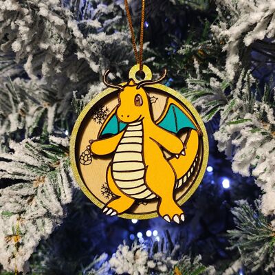 Décorations de Noël Pokémon colorées en bois - Dracolosse