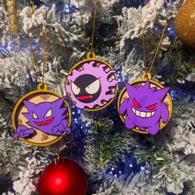 Adornos navideños de Pokémon de madera de colores - Evoluciones Fantasmales