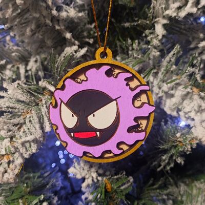 Wooden Colorful Pokémon Christmas Ornaments - Ghastly