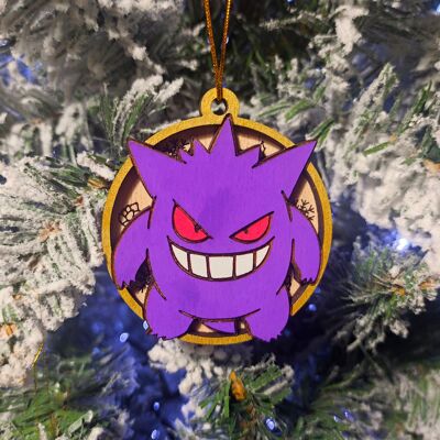 Wooden Colorful Pokémon Christmas Ornaments - Gengar