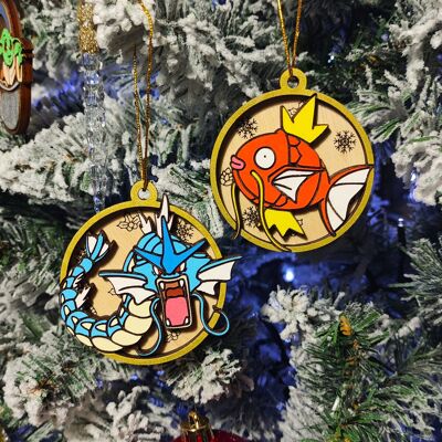 Wooden Colorful Pokémon Christmas Ornaments - Magikarp Evolutions