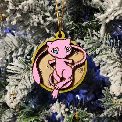 Wooden Colorful Pokémon Christmas Ornaments - Mew