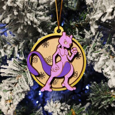 Wooden Colorful Pokémon Christmas Ornaments - Mewtwo