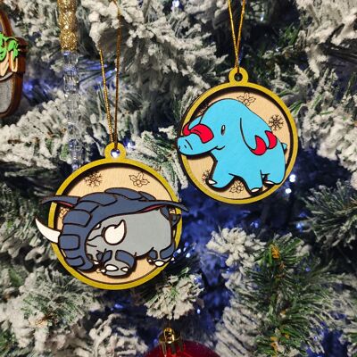 Wooden Colorful Pokémon Christmas Ornaments - Phanpy Evolutions
