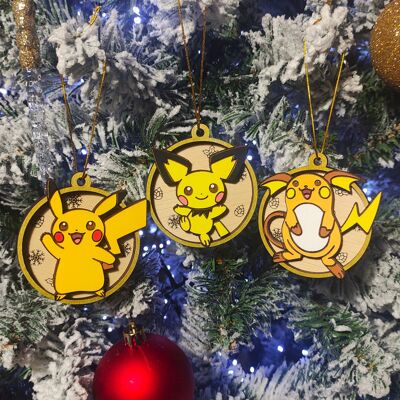 Adornos navideños de madera de Pokémon de colores - Pichu Evolutions