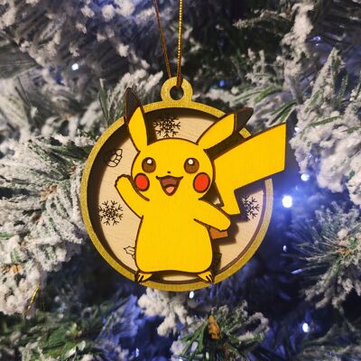 Décorations de Noël Pokémon colorées en bois - Pikachu