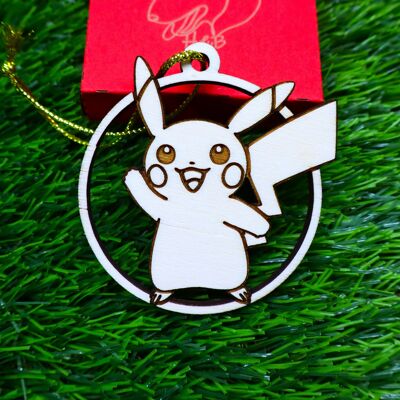 Décorations de Noël Pokémon gravées en bois - Pikachu