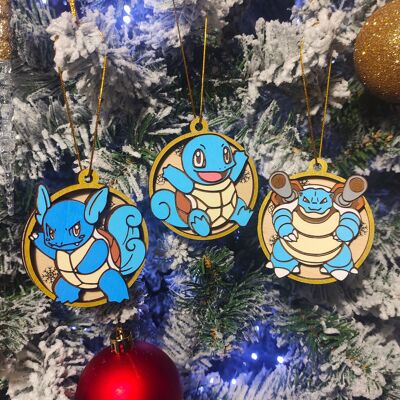 Décorations de Noël Pokémon colorées en bois - Évolutions de Carapuce