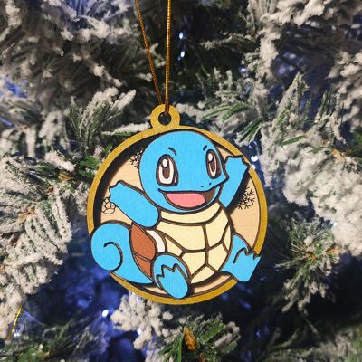 Décorations de Noël Pokémon colorées en bois - Carapuce