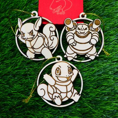 Adornos navideños de Pokémon de madera grabados - Evoluciones de Squirtle