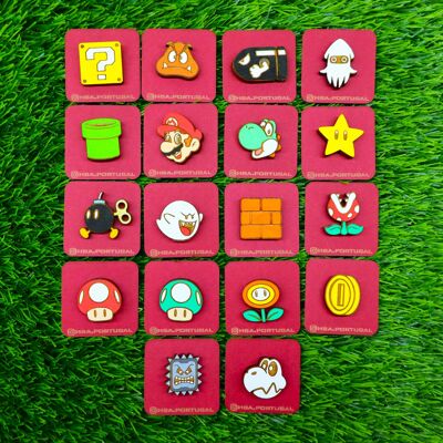 Colorful Super Mario Wood Pin Set - Nerd and Geek Retro Game Collectible Badges