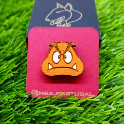 Colorful Super Mario Inspired Wooden Pin, Goomba, Geek Retro Gamer Badge