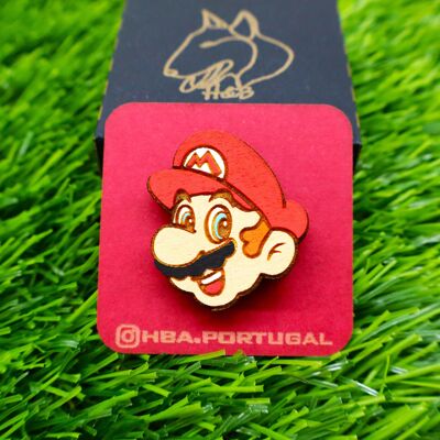 Colorful Super Mario Inspired Wooden Pin, Geek Retro Gamer Badge