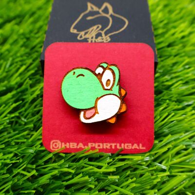 Colorful Super Mario Inspired Wooden Pin, Yoshi, Geek Retro Gamer Badge