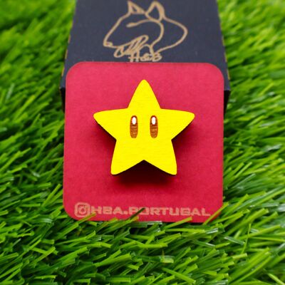Colorful Super Mario Inspired Wooden Pin, Super Star, Geek Retro Gamer Badge