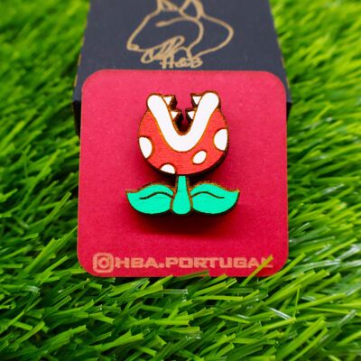 Colorful Super Mario Inspired Wooden Pin, Piranha Plant, Geek Retro Gamer Badge