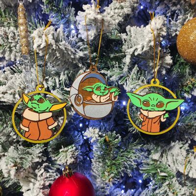Wooden Colorful Star Wars Christmas Ornament - Set of 3 Baby Grogu