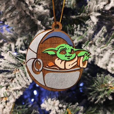 Wooden Colorful Star Wars Christmas Ornament - Grogu Hover Pram