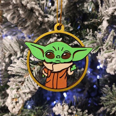 Wooden Colorful Star Wars Christmas Ornament - Baby Grogu
