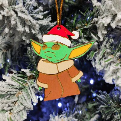Wooden Colorful Star Wars Christmas Ornament - Grogu Xmas Hat