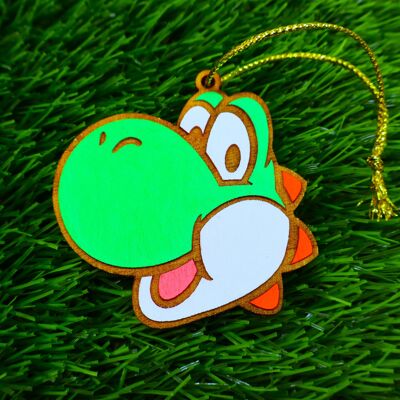 Décoration de Noël Super Mario en bois colorée – Yoshi – Décoration rétro geek