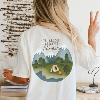 T-shirt Camping Mountains ORGANIC COTTON "You Are My Greatest Adventure" - Nature Motif Tent & Mountains