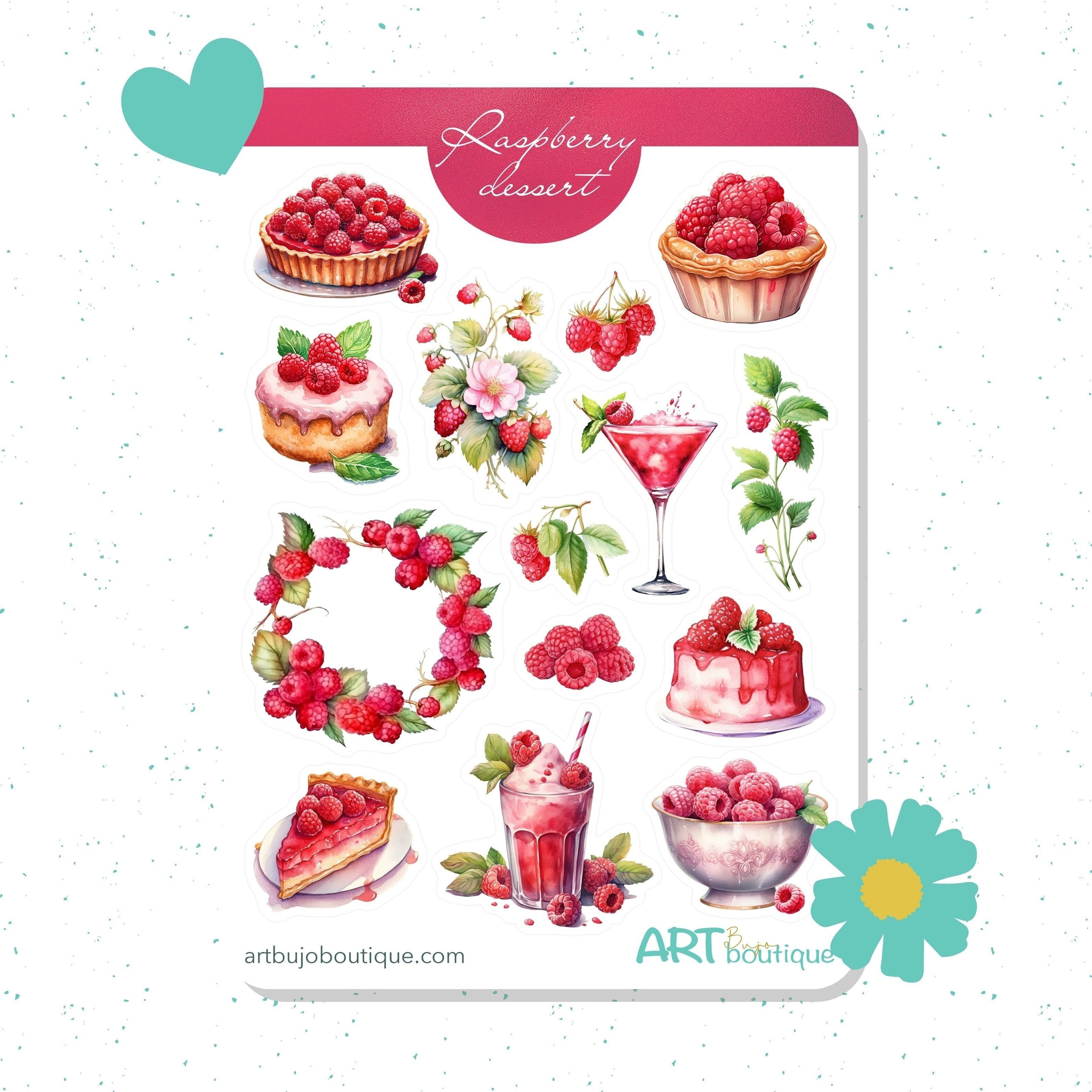 Himbeer-Dessert-Sommer-Stickerbogen