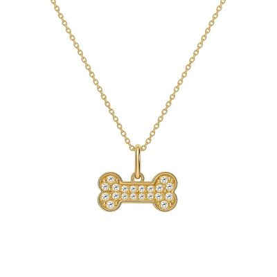 Jewelled Dog Bone 9ct Solid Gold Pendant Neckalce