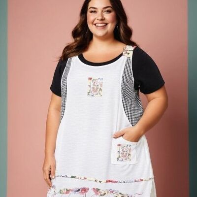 White embroidered tunic set with plus size t-shirt (A592&BLANC)