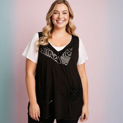 Lace top + white t-shirt plus size (A595&WHITE)