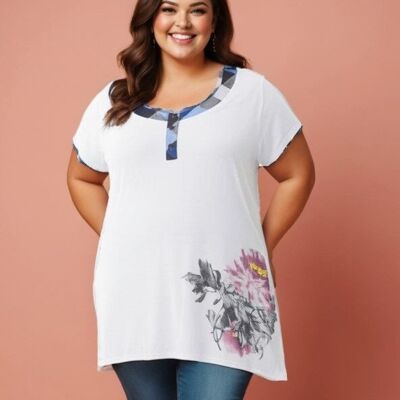 Plus Size Blue Plaid T-Shirt (A598&BLUE)