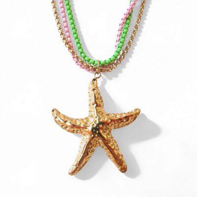 Louis – Collar de cadena entrelazada de colores y estrellas de mar