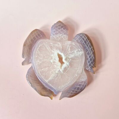 Gemstone Large Gray Agate Turtle with Druzy (8–12 cm) #2 – Hand Carved Gemstone Carving