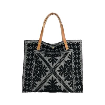 LARGE TAPESTRY BAG WITH LEATHER TRIM