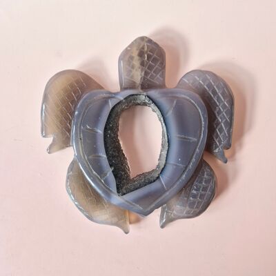 Tortuga grande de ágata gris con drusa (8-12 cm) n.° 5 – Tallado a mano de piedras preciosas