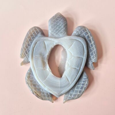 Gemstone Large Gray Agate Turtle with Druzy (8–12 cm) #9 – Hand Carved Gemstone Carving